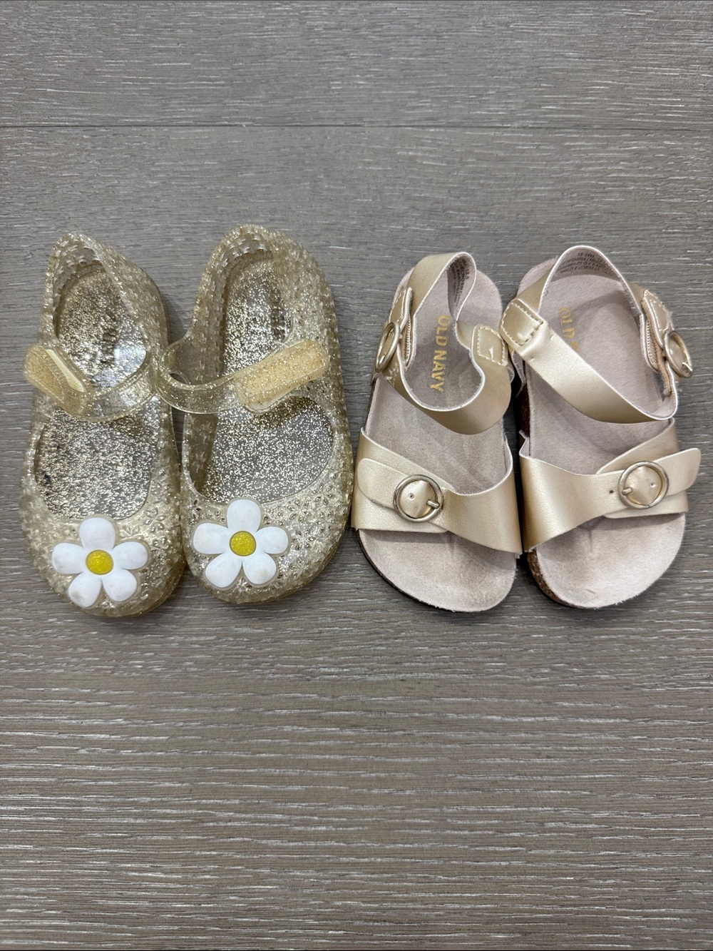 2 pairs of Old Navy Shoes - Gold Glitter Jelly and Metallic Gold Sandals